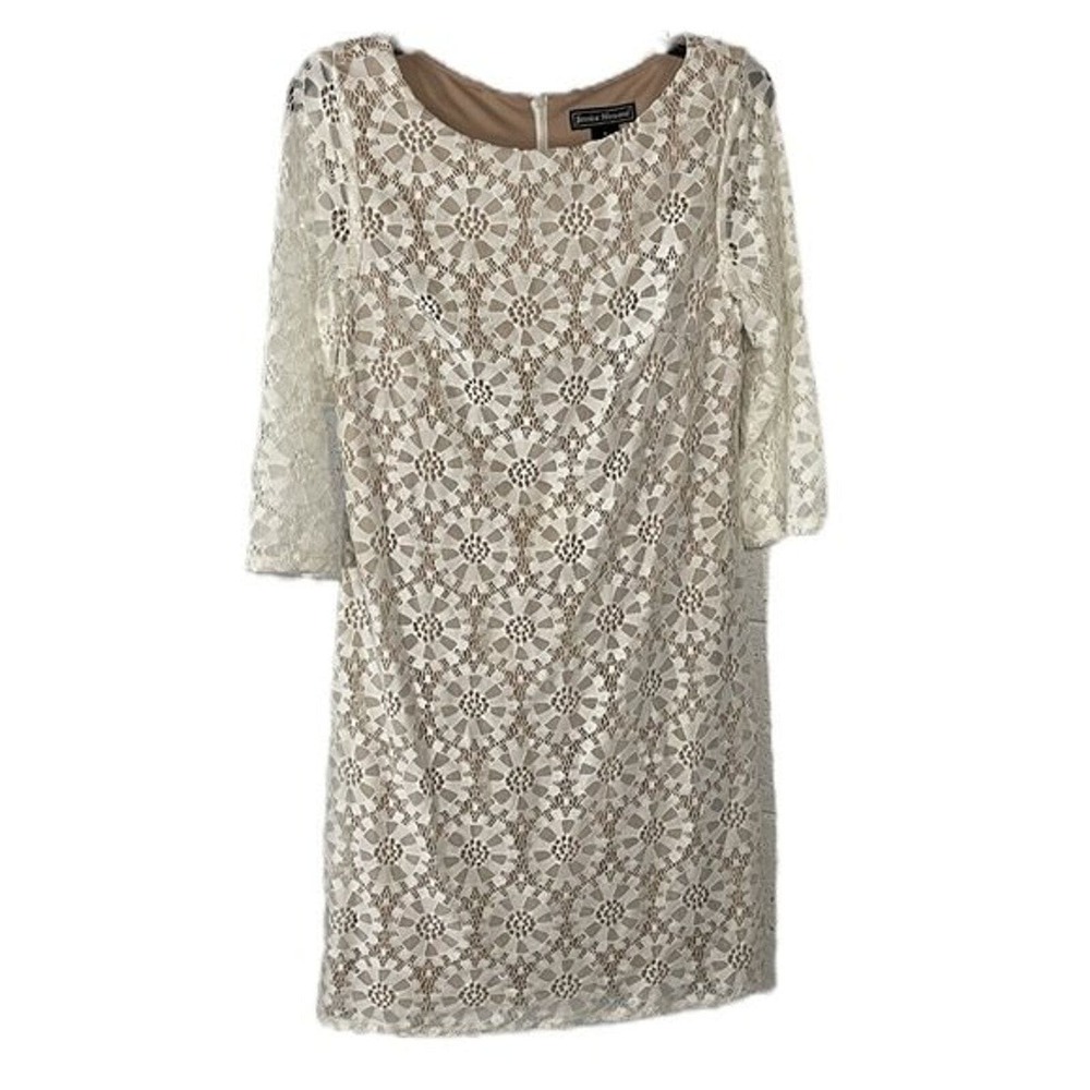 Jessica Howard Womens 8 Shift Dress All Over Lace Floral Crochet Overlay White